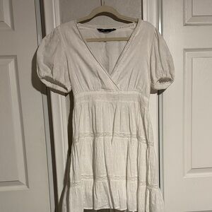 Zara White Puff Sleeve Mini Dress